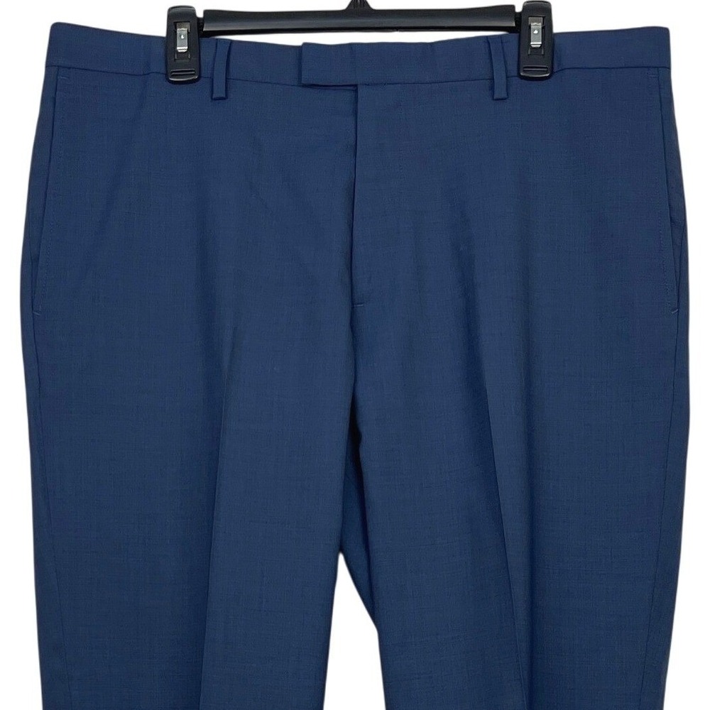 Banana Republic Mens 38x32 Slim Fit WOOL Navy Blue Plaid Stretch Dress Pants